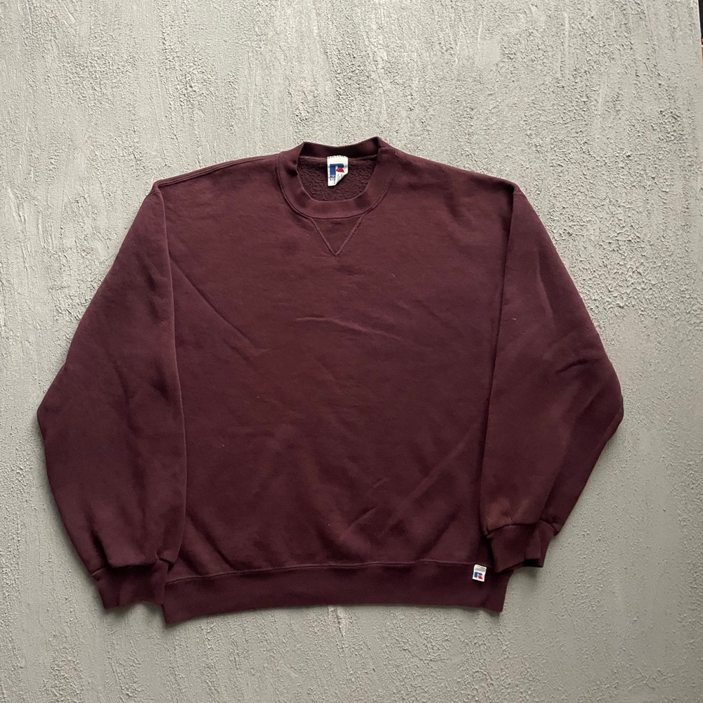 Vintage Russell Athletic Blank Crewneck Sweatshirt Mens Large Burgundy 90s